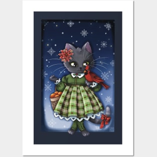 Winter Kitten and Cardinal Posters and Art